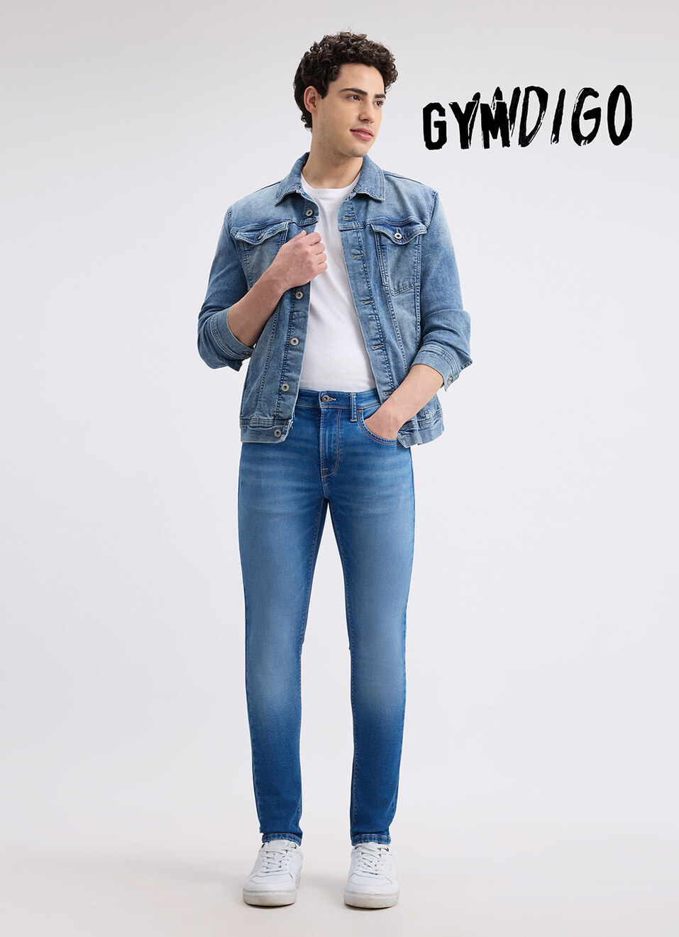 Men Blue Mid Rise Tapered Gymindigo Jogger Like Jeans, , large image number 1