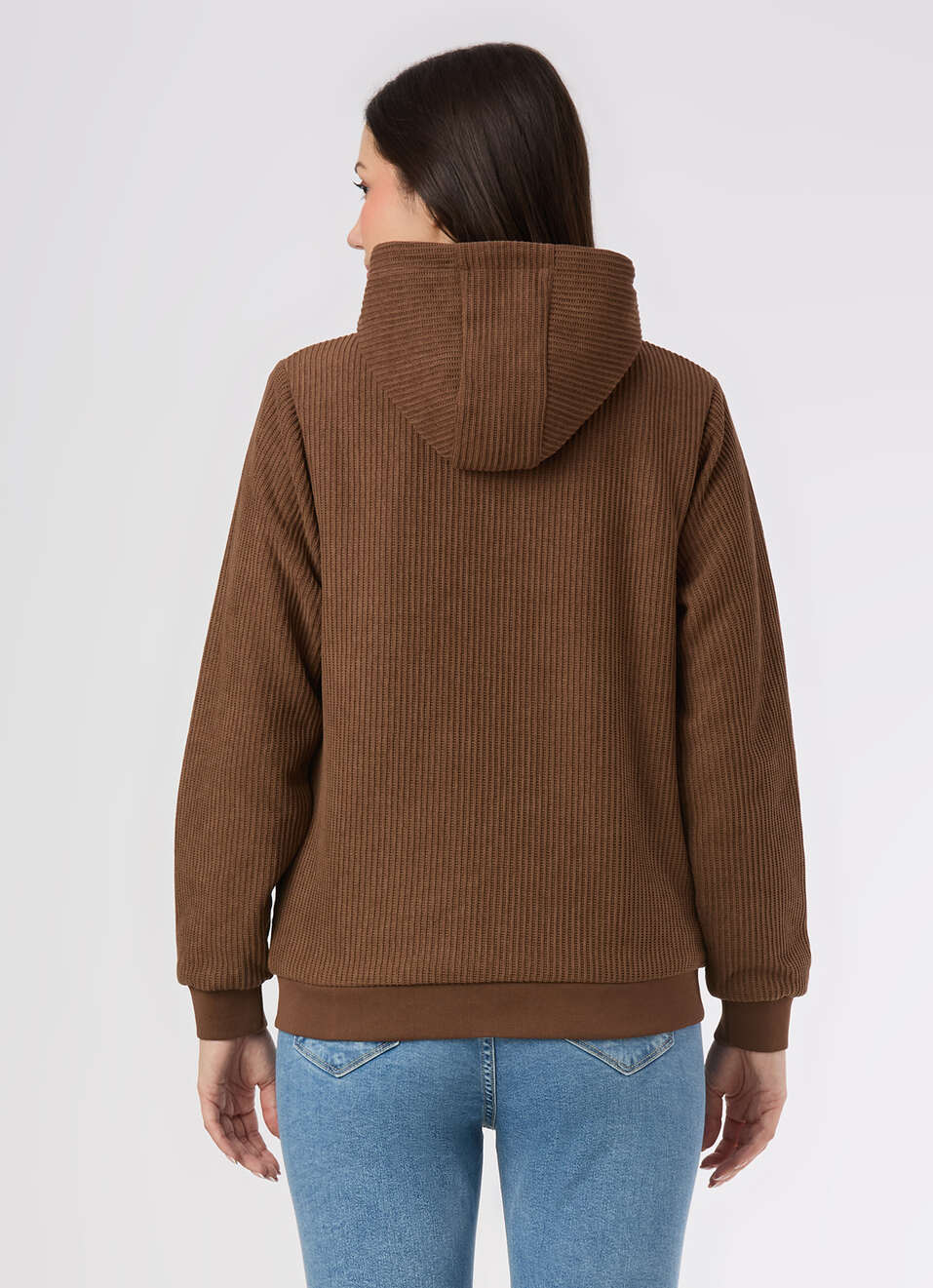 Women Brown Textured Hooded Zip Up Jacket, , large image number 2