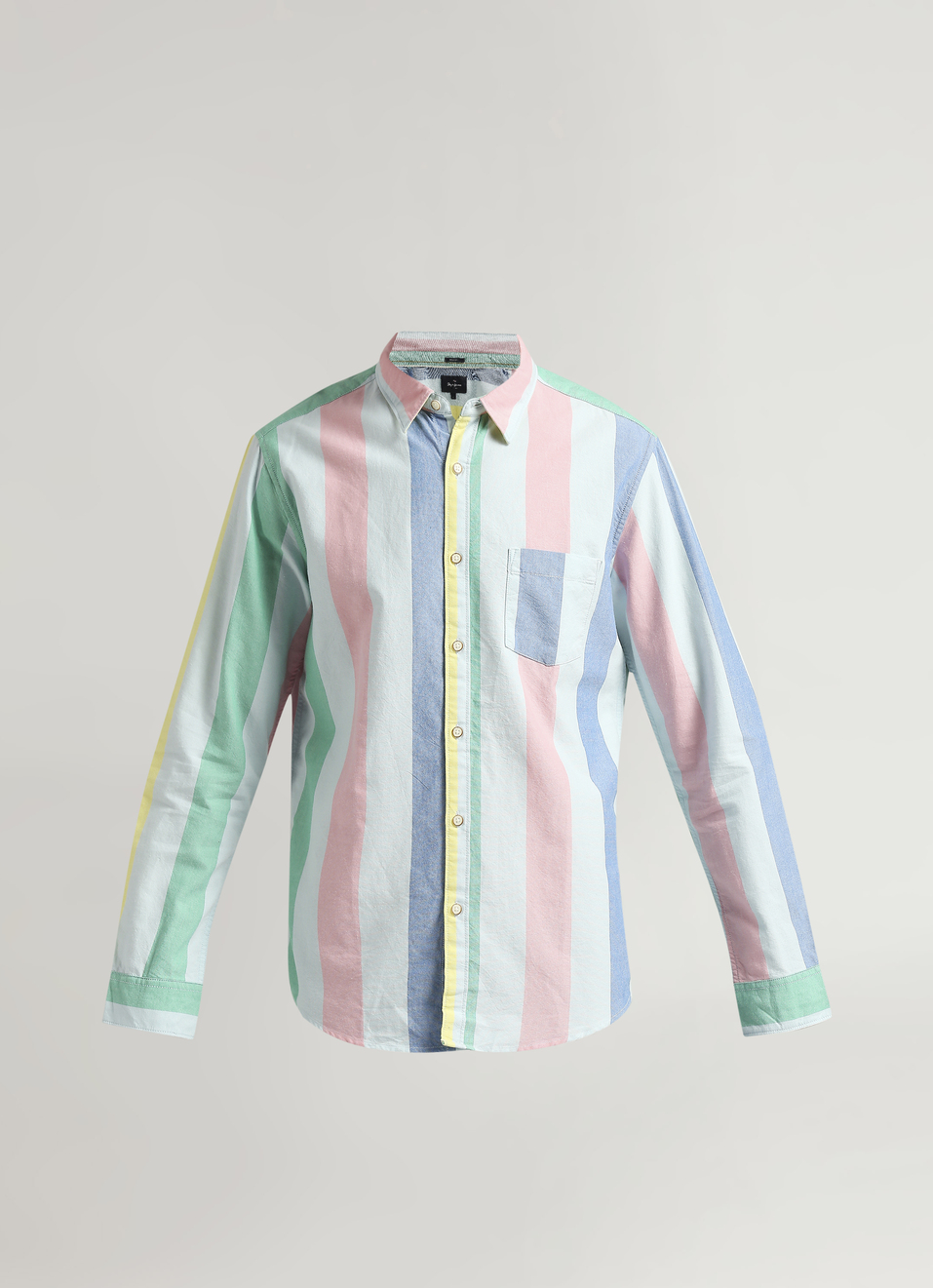 White Broad Stripes Yarn Dyed Long Sleeve Shirt, , large image number 6