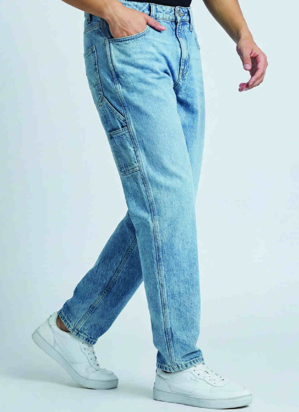 Men Blue Mid Rise Cargo Jeans, , large image number 0