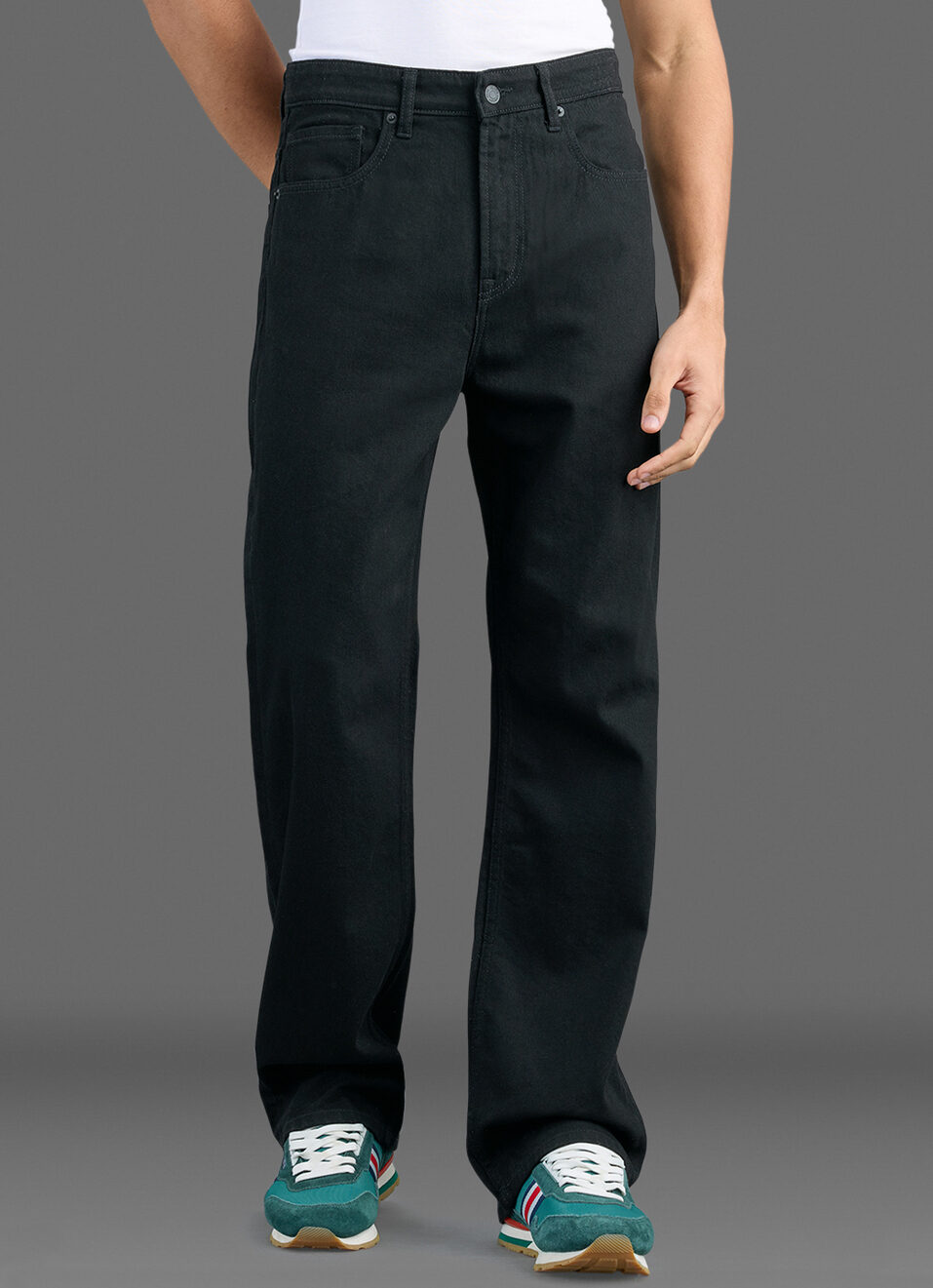 Men Black Straight Fit Mid Rise Jeans, , large image number 2