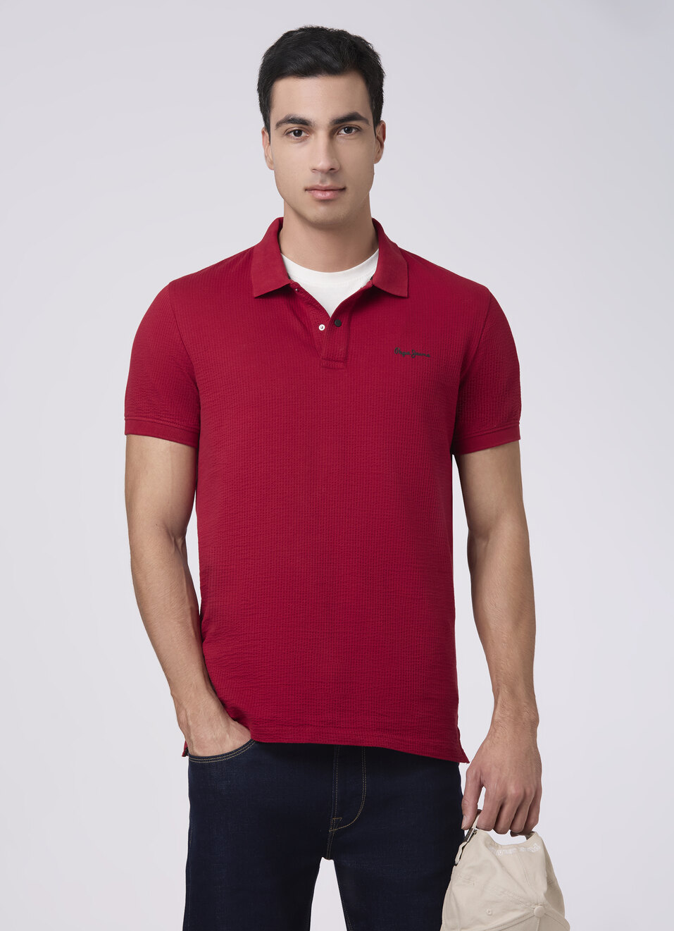Men Merlot Red Polo Collar T-shirt, , large image number 0