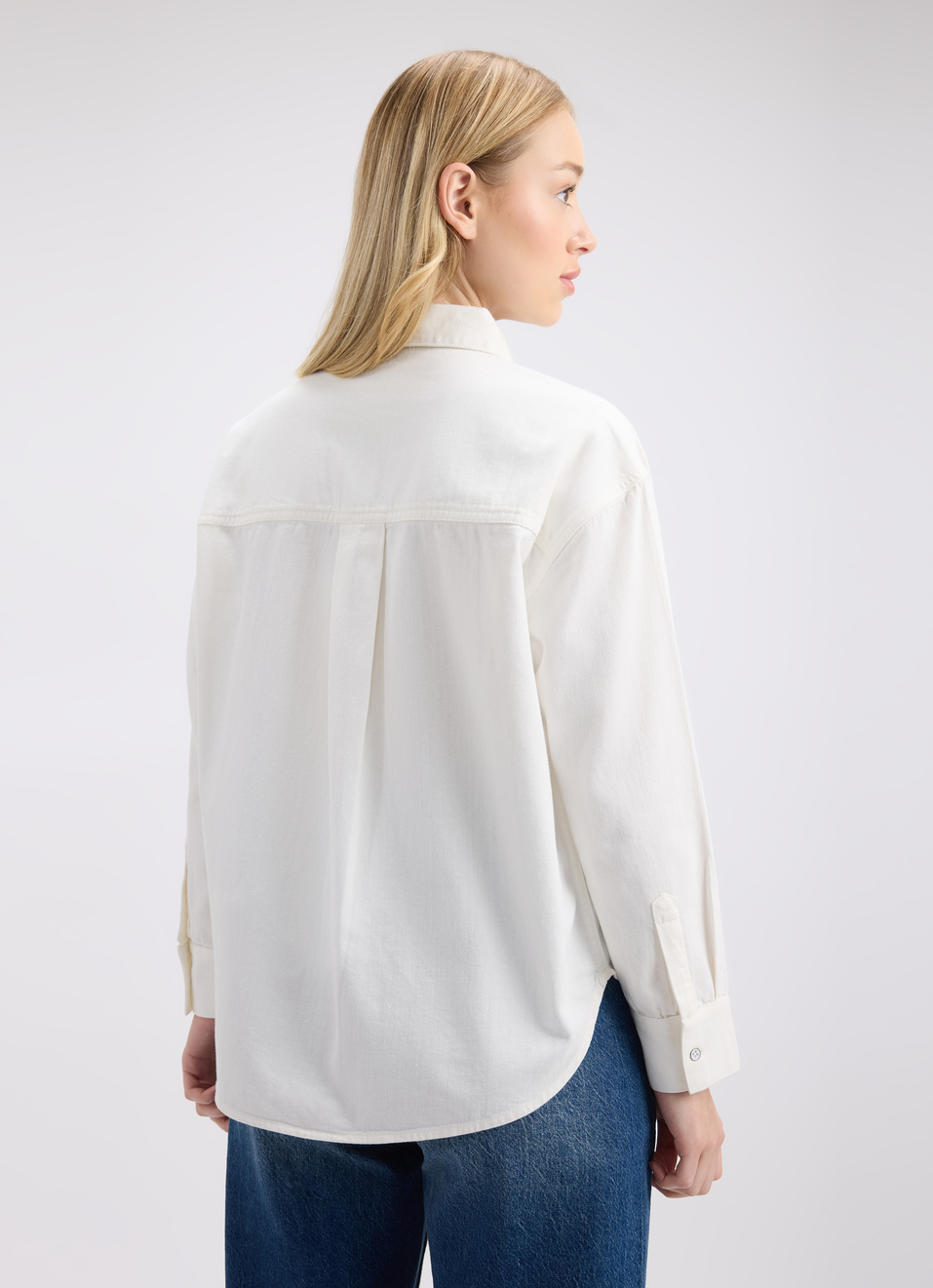 Women Ecru Double Flap Pocket Full Sleeve Oversized Denim Shirt, , large image number 2
