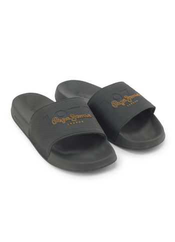 Green Lightweight Beach Slides With Textured Logo Print