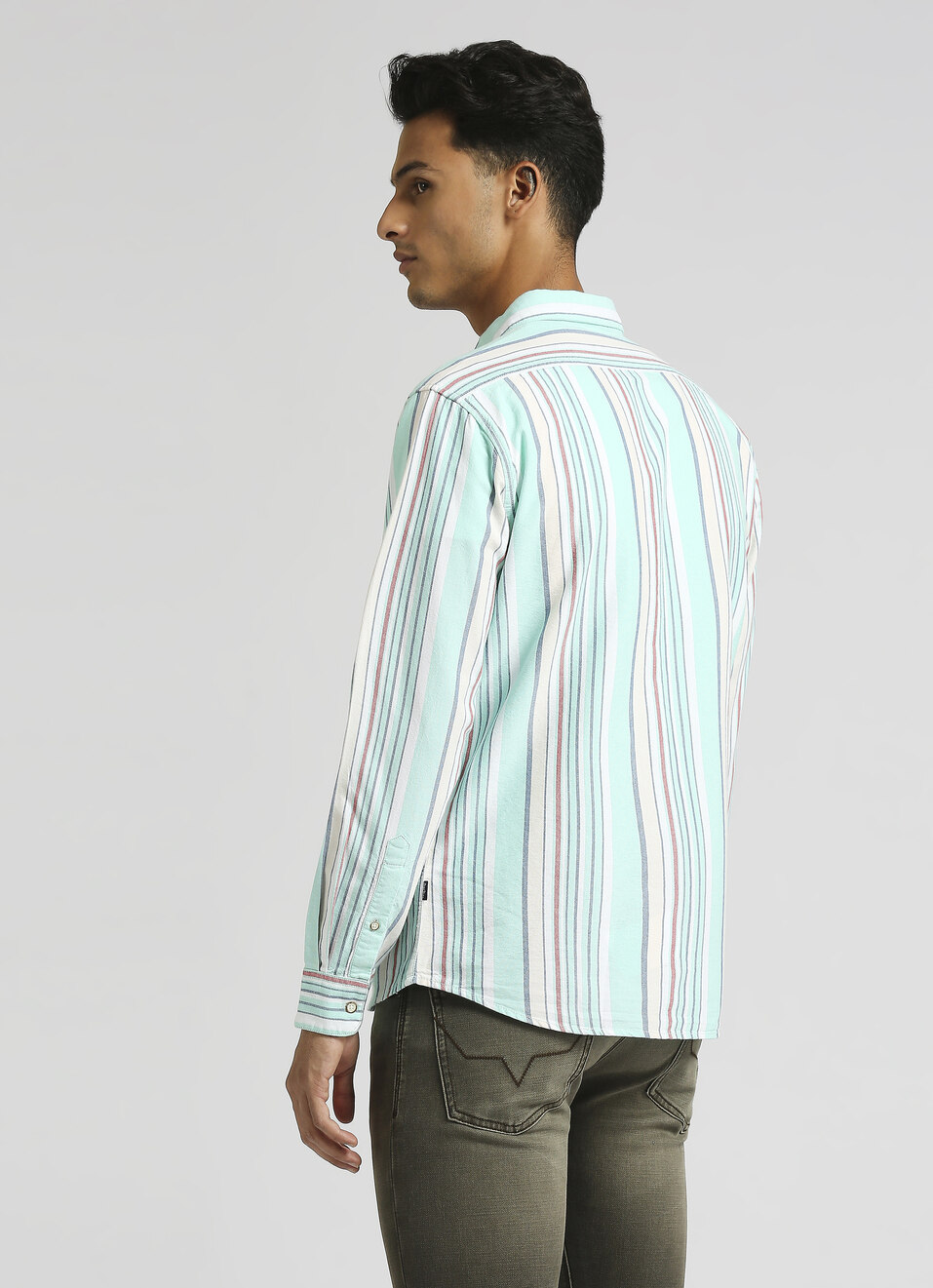 Aqua Stripes Textured Long Sleeve Shirt, , large image number 2