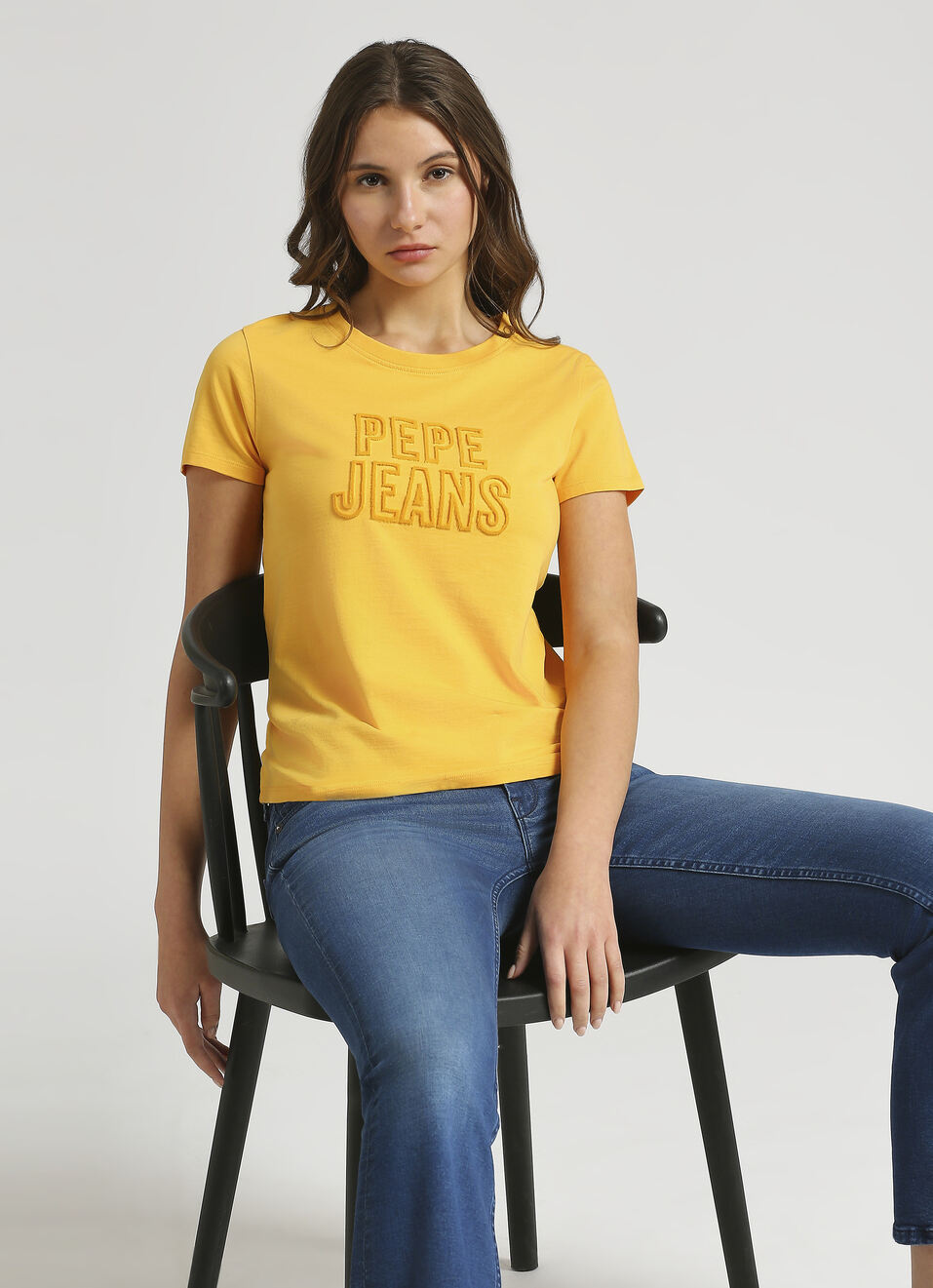 Yellow Spike Embroidery Short Sleeve T-shirt, , large image number 0