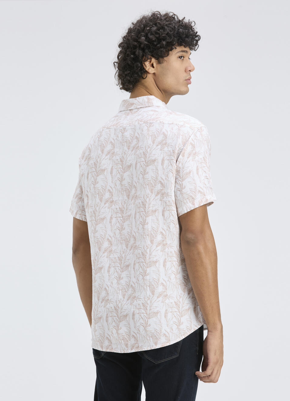 Men Peach Orange Botanical Print Short Sleeve Shirt, , large image number 2