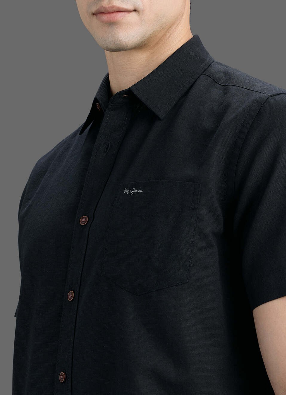 Men Black Solid Cotton Linen Short Sleeve Shirt, , large image number 1