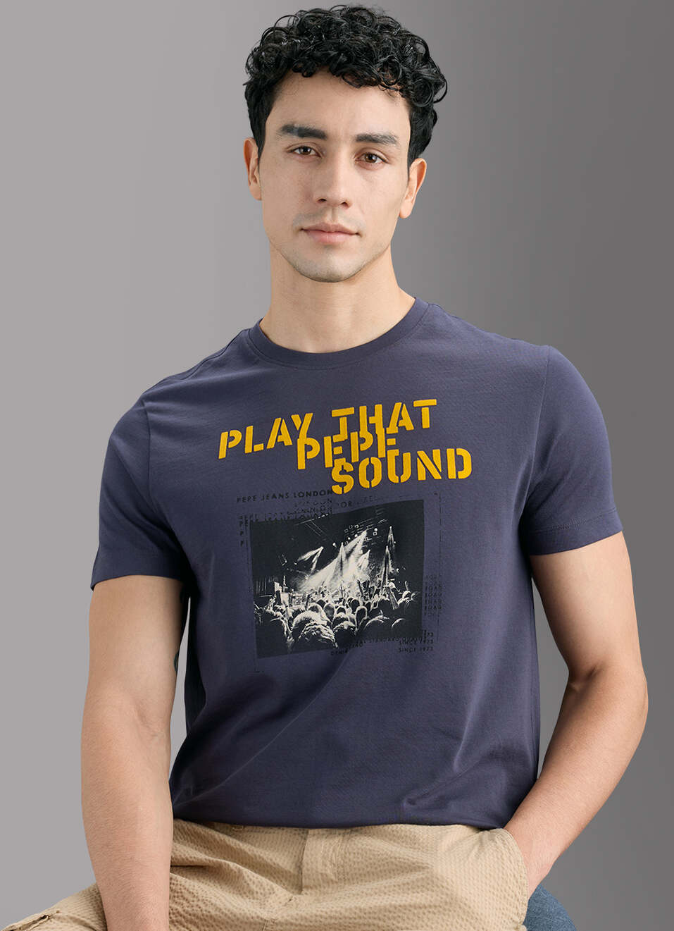Men Grey Printed Slim Fit T-shirt, , large image number 0