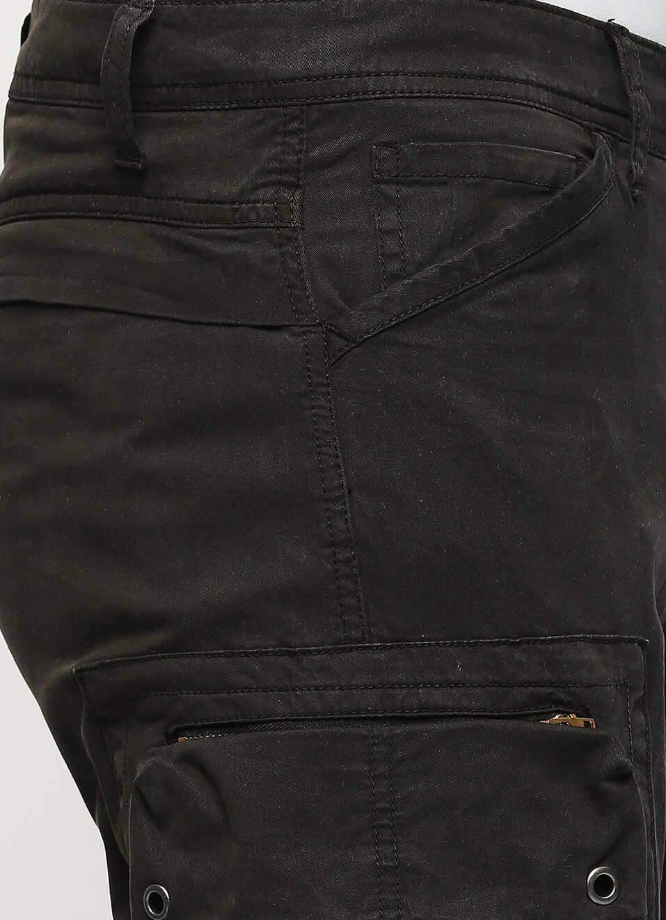 Black Mid Rise Straight Fit Cargo Pants, , large image number 4