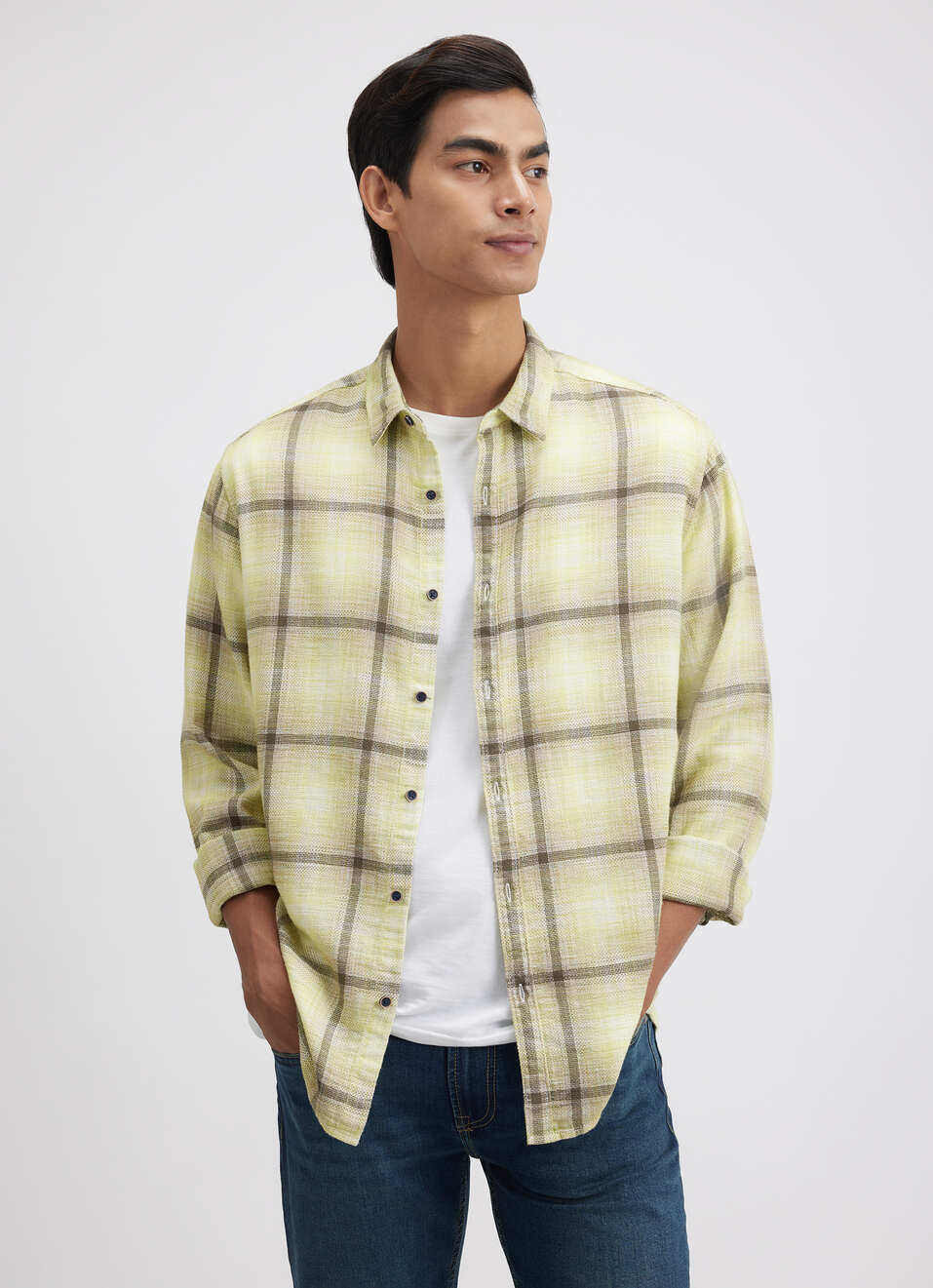 Men Green Check Full Sleeve Shirt, , large image number 0
