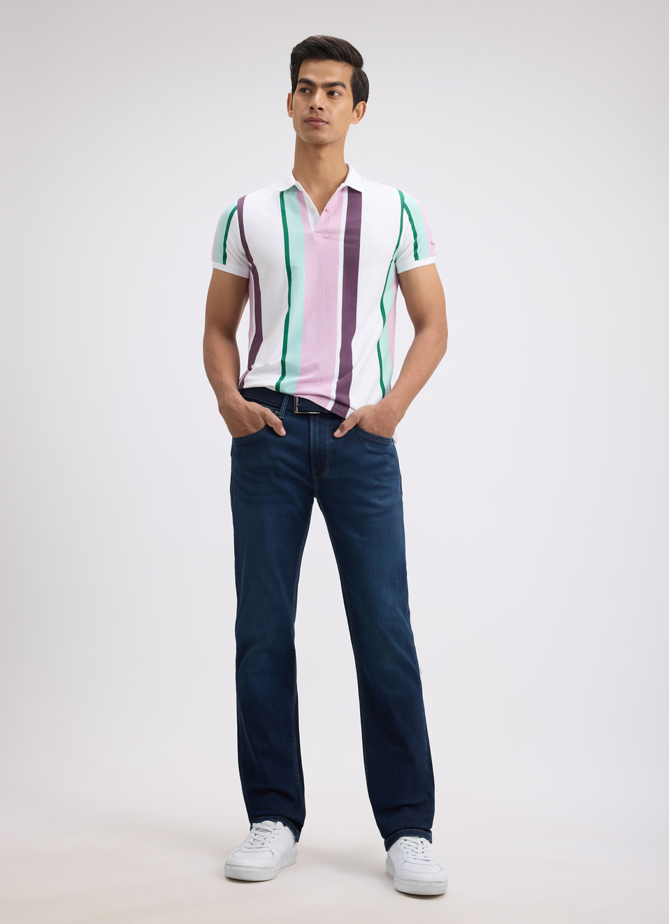 Men Purple Stripe Short Sleeve Polo, , large image number 5